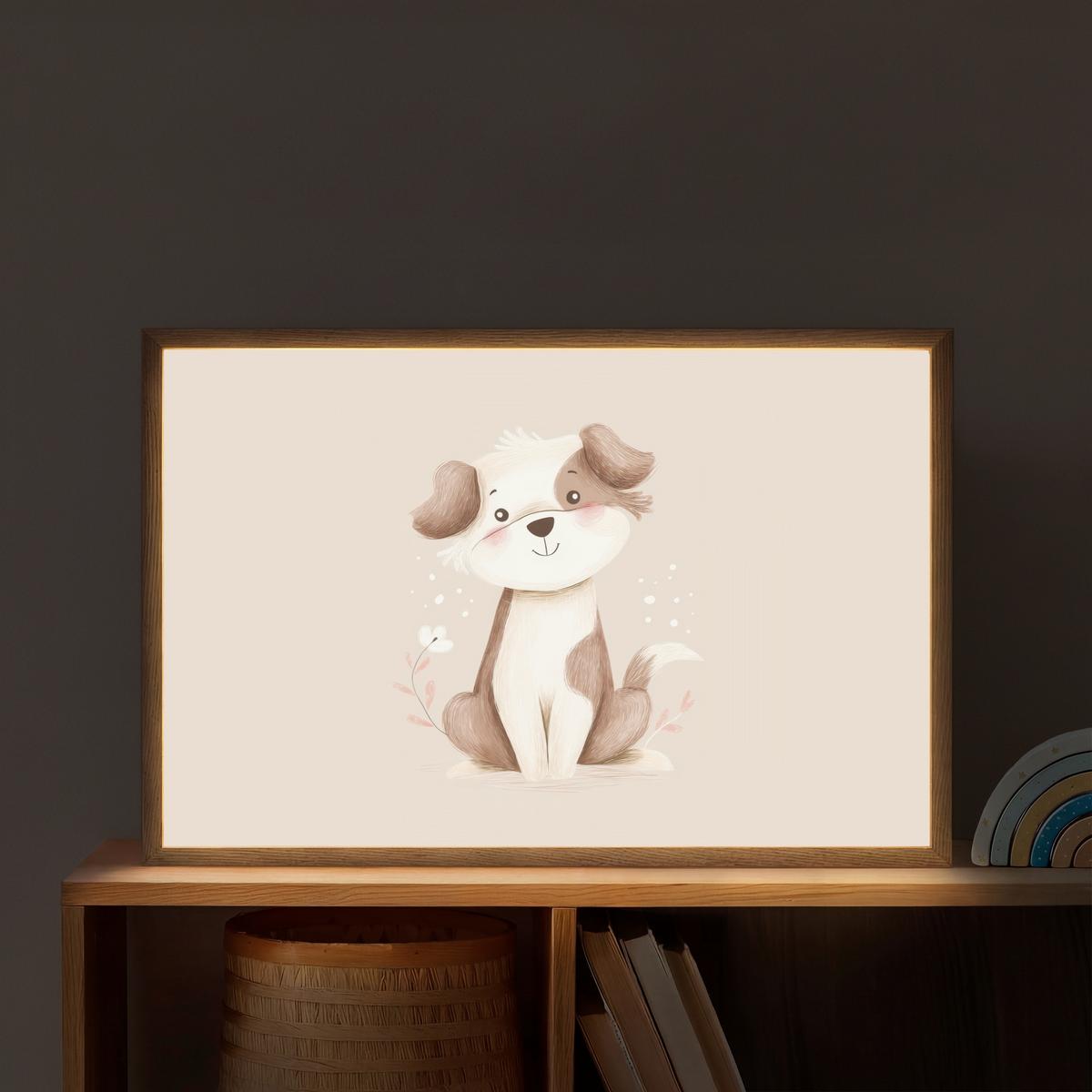WANDLEUCHTE MIT AKKU Hund - Gefleckt - Braun 60x40 cm - Beige, Holzwerkstoff (60/40/8cm) - OnlyWow