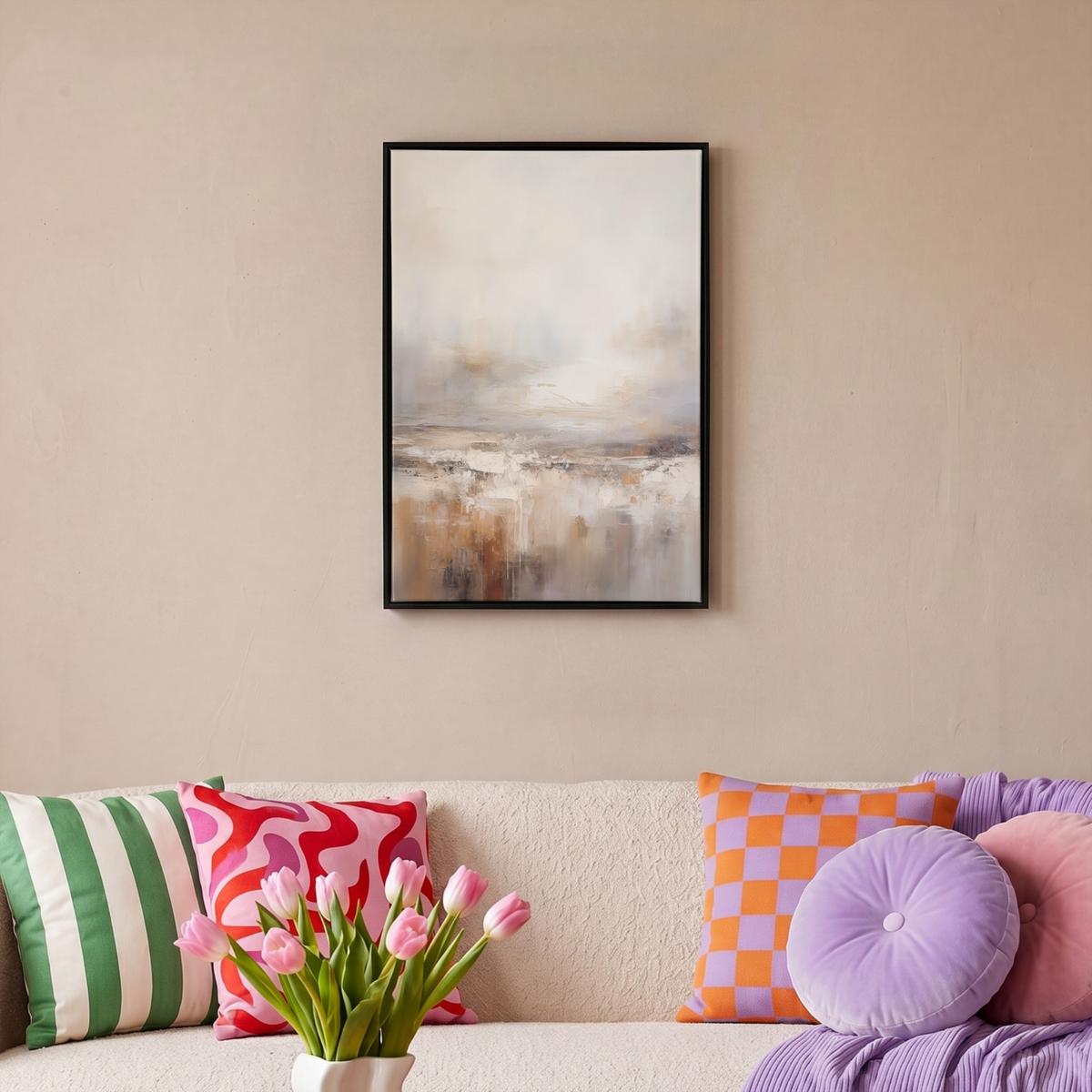 LEINWAND Bilder mit Rahmen - Kunst - Industriell - Grau - Braun - Abstrakt - 40x60 - Sandfarben, Textil (40/60cm) - MuchoWow