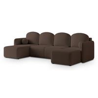WOHNLANDSCHAFT NUBERO Braun Boucle-Stoff mit Schlaffunktion - Braun, Holz (285/85/143cm) - MASSENO
