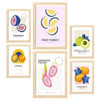 POSTER Set Mit 6 Lebensmittel Und Ernährungs Seltene Früchte Natur Und Ernährungs Für Innenarchitektur A3 & A4 Rahmen Aus Hellem Holz - Beige, Papier (29/3cm) - Nacnic