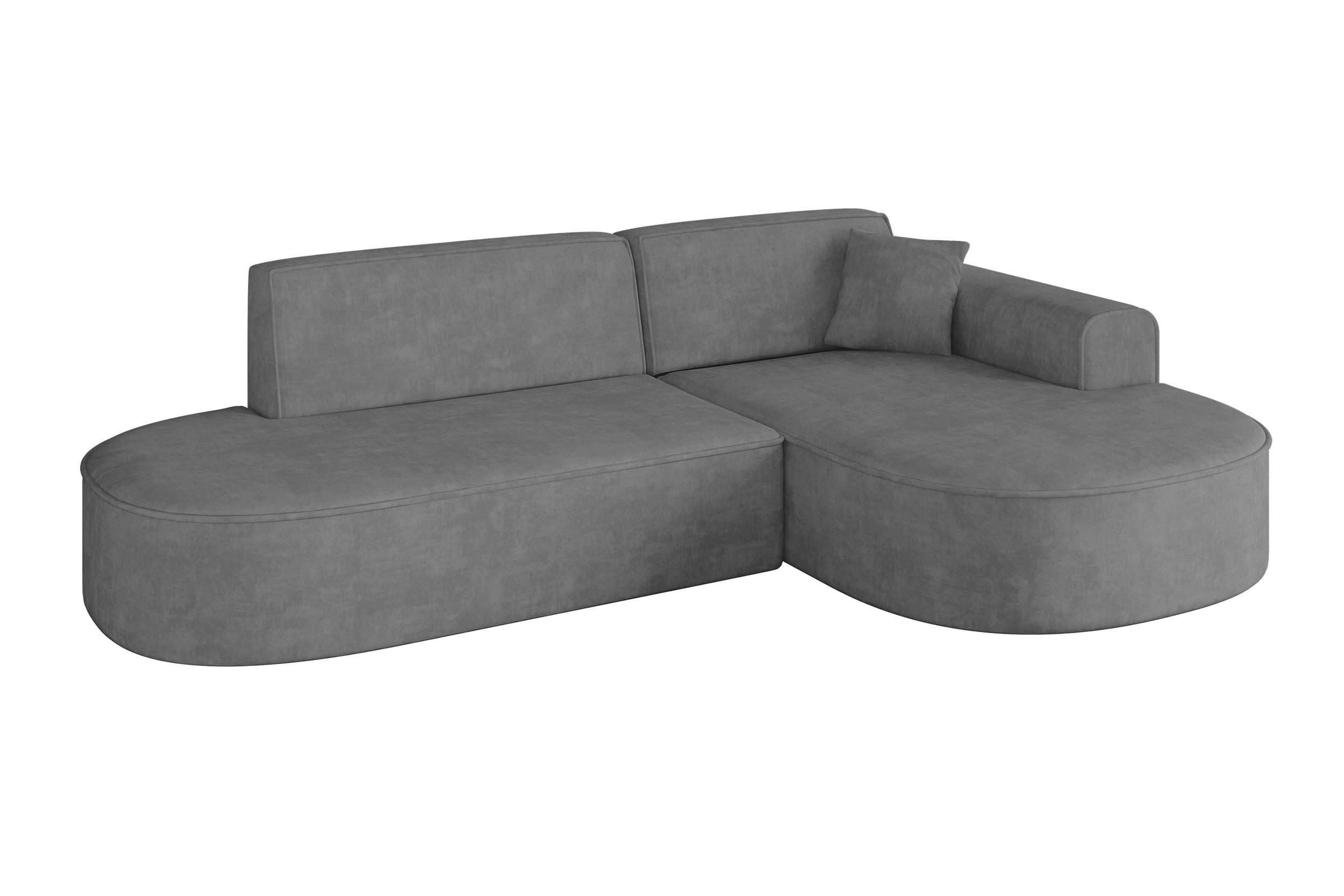 ECKSOFA Ottomane Rechts MARI-L1 - 243x171x79 cm Grau Velours - Schwarz/Grau, Holzwerkstoff/Kunststoff (171/243cm) - ALTDECOR