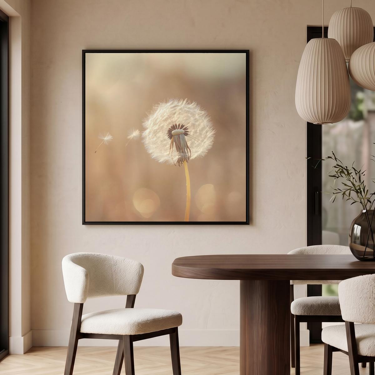 LEINWAND Bilder mit Rahmen - Löwenzahn - Beige - Natur - Blume - 90x90 - Hellbraun, Textil (90/90cm) - MuchoWow