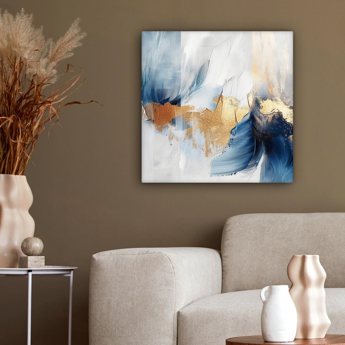 LEINWANDBILD Gold - Blau - Aquarell - Kunst - Modern Wandbild Wohnzimmer 50x50 cm - Hellblau, Textil (50/50cm) - MuchoWow