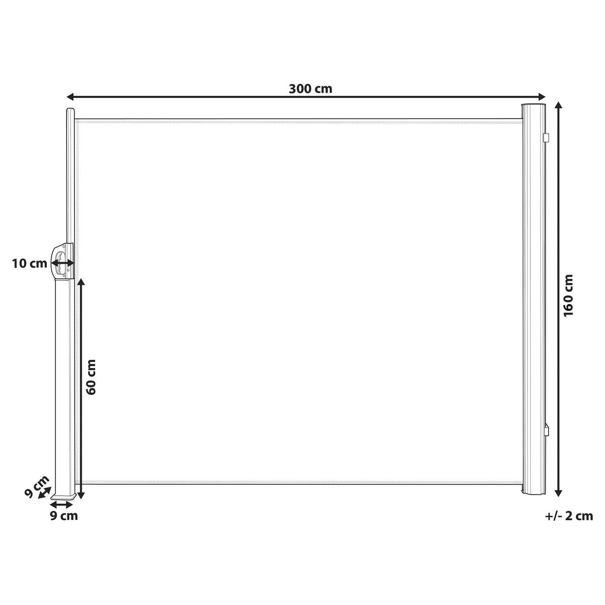 SEITENMARKISE graphitgrau ausziehbar 160/300 cm Dorio - Silberfarben/Graphitfarben, Kunststoff (305/160/9cm) - Beliani