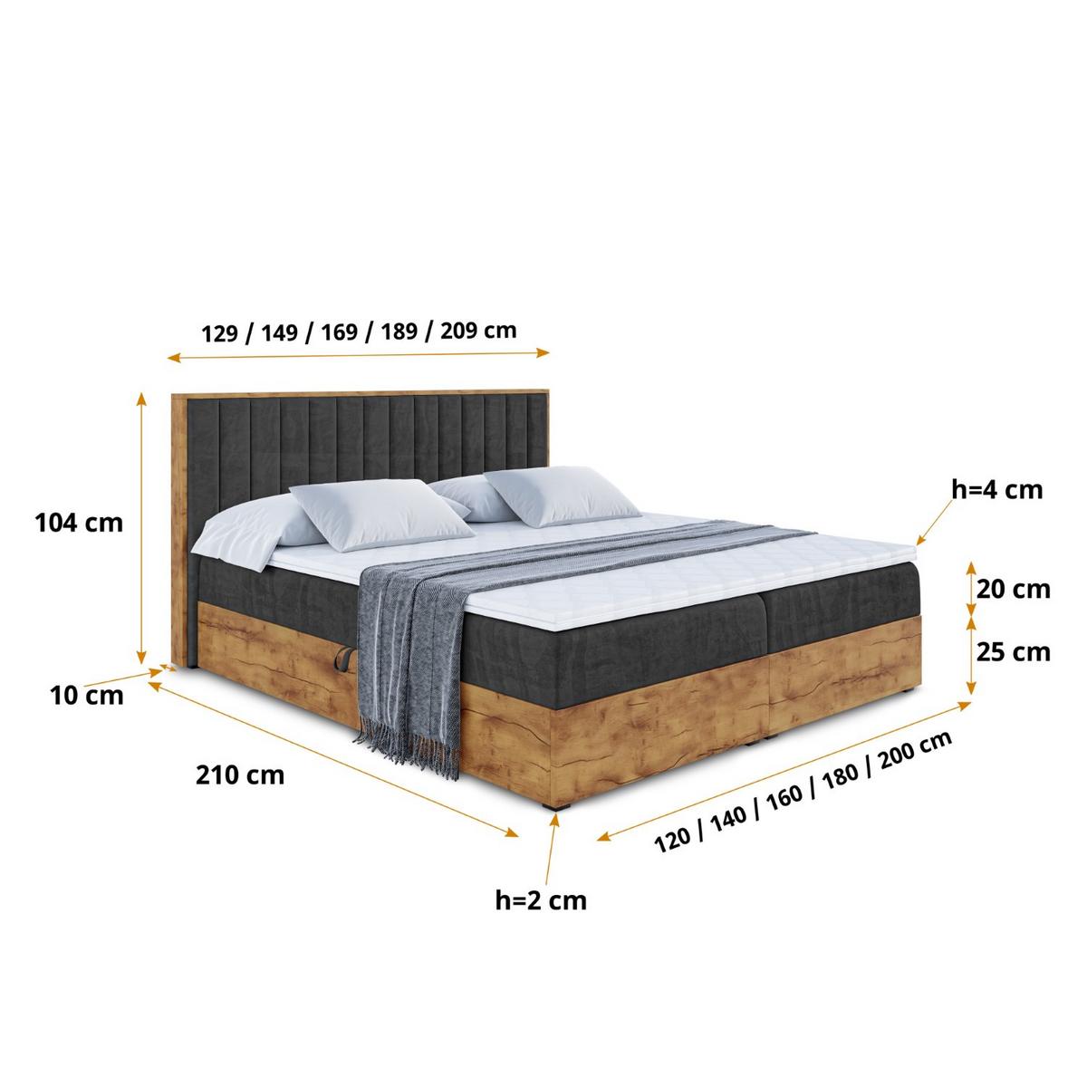 BOXBETT mit Matratze H4 und Lattenrost - LOLLI4 - 180x200 - Schwarz - Schwarz, Holzwerkstoff/Kunststoff (180/200cm) - ALTDECOR
