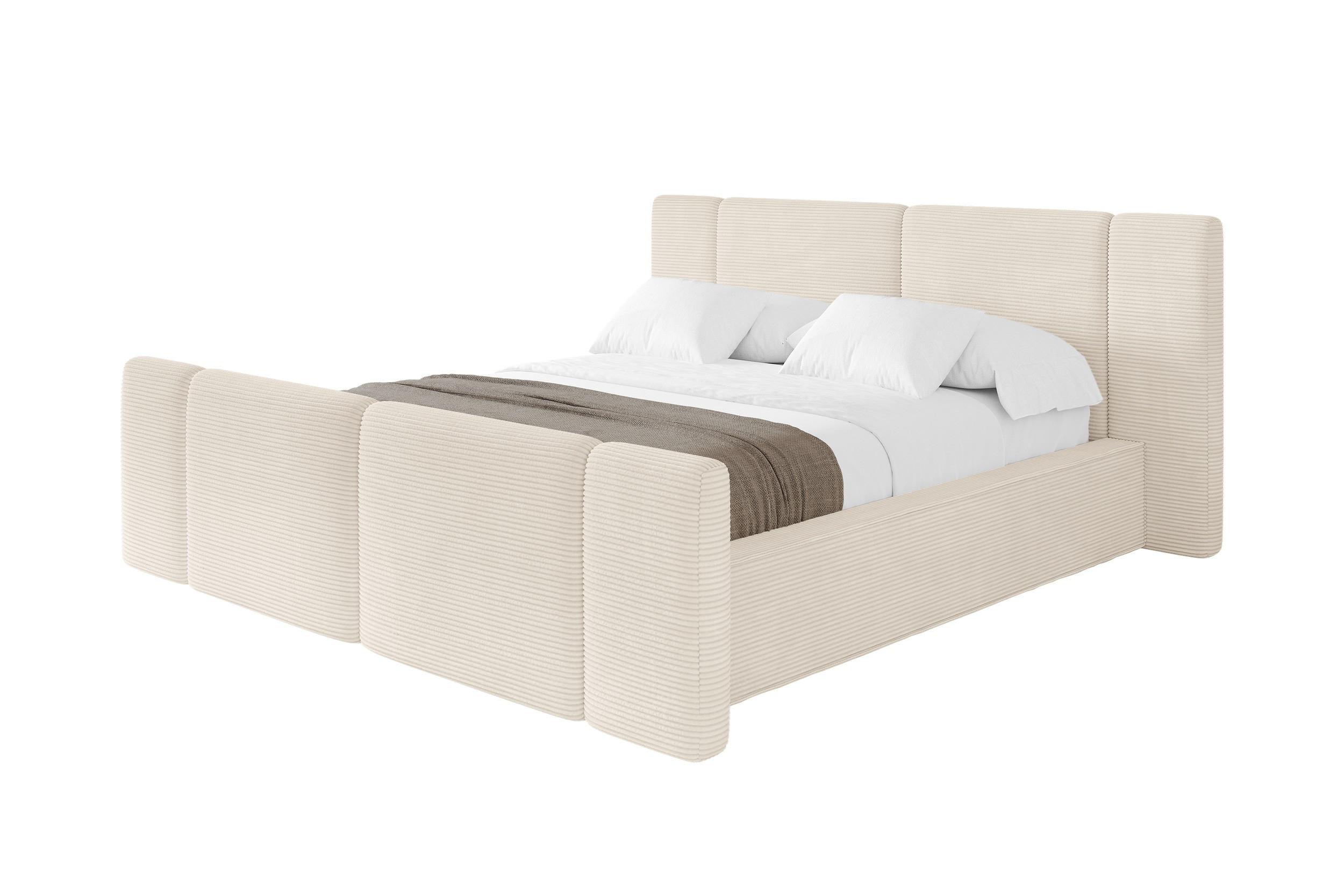 POLSTERBETT mit Bettkasten, Fußteil und Lattenrost, Bett mit Matratze H3/H4 - RIVO-Z 160x200 Beige - Creme, Holzwerkstoff/Textil (160/200cm) - ALTDECOR