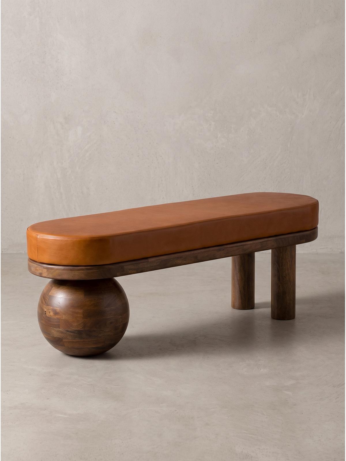 SITZBANK MAKARSKA, Ziegenleder, Braun, 140 x 40 x 47 cm - Braun/Honig, Mangoholz/Holz (140/47/40cm) - KADIMA DESIGN