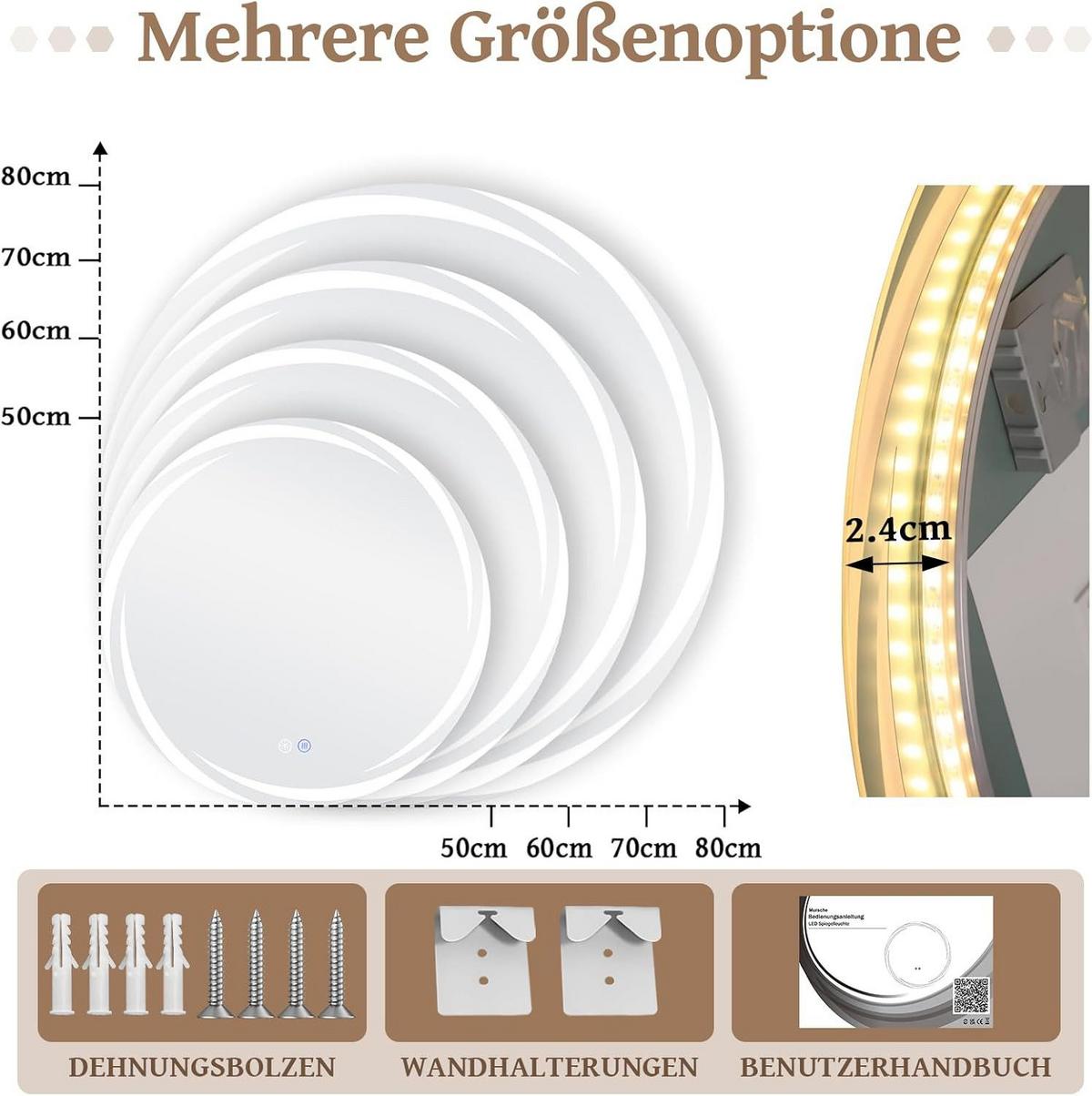 BADSPIEGEL Nelef 70/2.4/70 cm - Alufarben, Glas/Metall (2.4/70/70cm) - ZMH