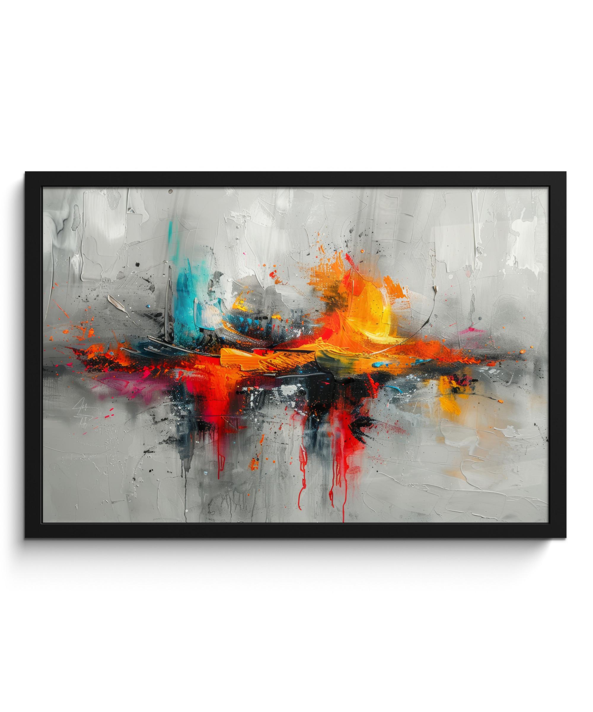 POSTER MIT RAHMEN Moderne Kunst - Orange - Grau - Abstrakt 60x40 cm - Hellgrau, Papier (60/40cm) - MuchoWow