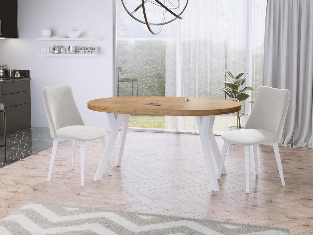 ESSTISCH Twixy runder ausziehbarer, Wotan Eiche 100-150/100/76 cm - Eiche Wotan/Weiß, Holz/Holzwerkstoff (100/150/76cm) - WFL GROUP