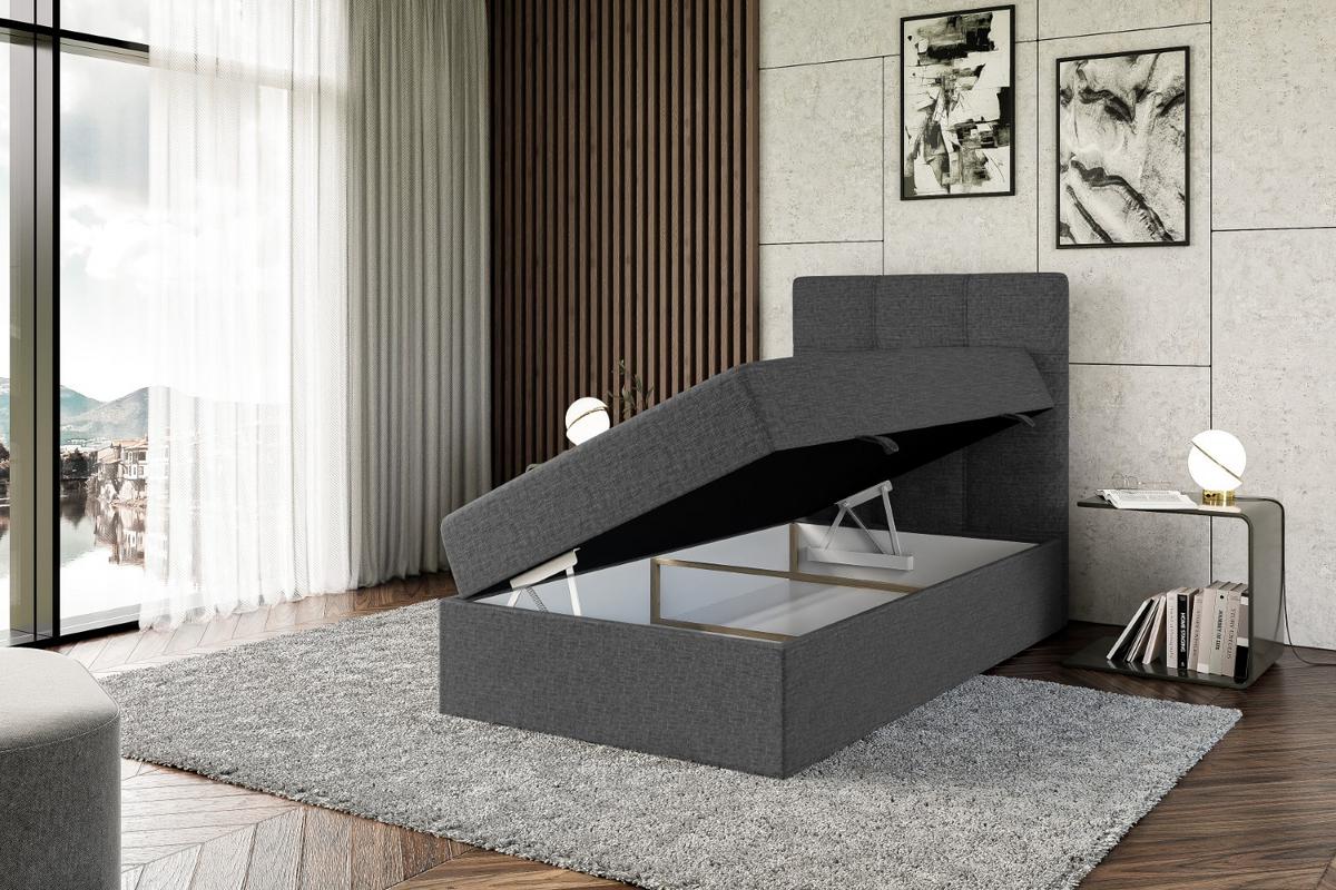 BOXBETT mit Matratze H4 und Lattenrost - MARCE - 90x200 - Rechts - H4 - Dunkelgrau - Dunkelgrau, Holzwerkstoff (90/200cm) - ALTDECOR