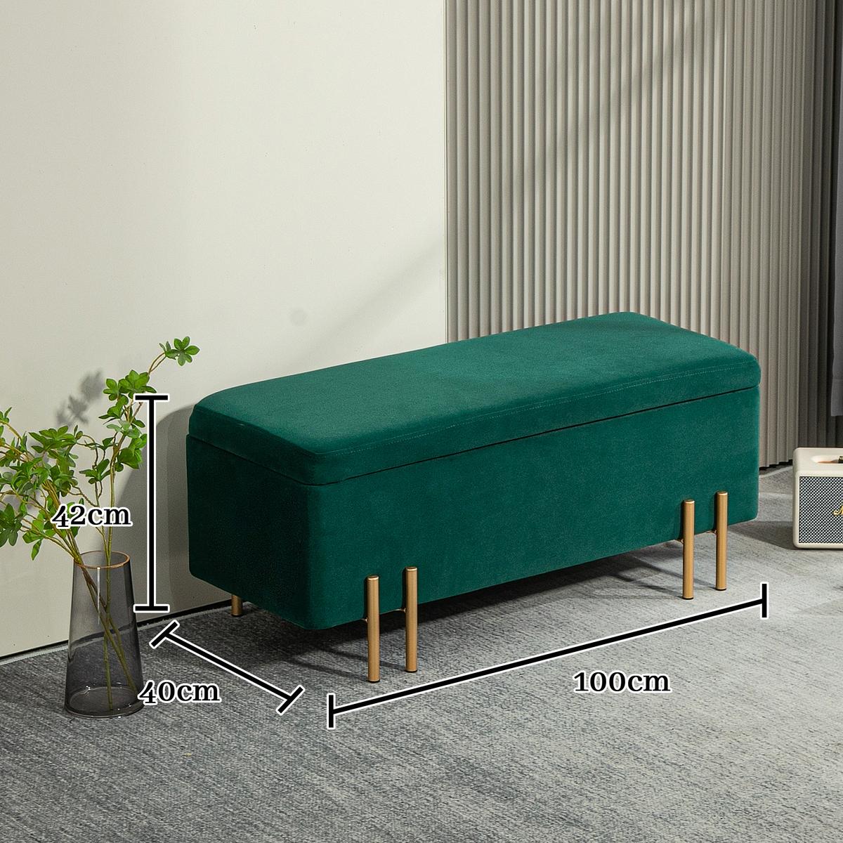TRUHENBANK Metall, Kautschukholz, Schaumstoff Grün - Grün, Textil (40/42/100cm) - HOMCOM