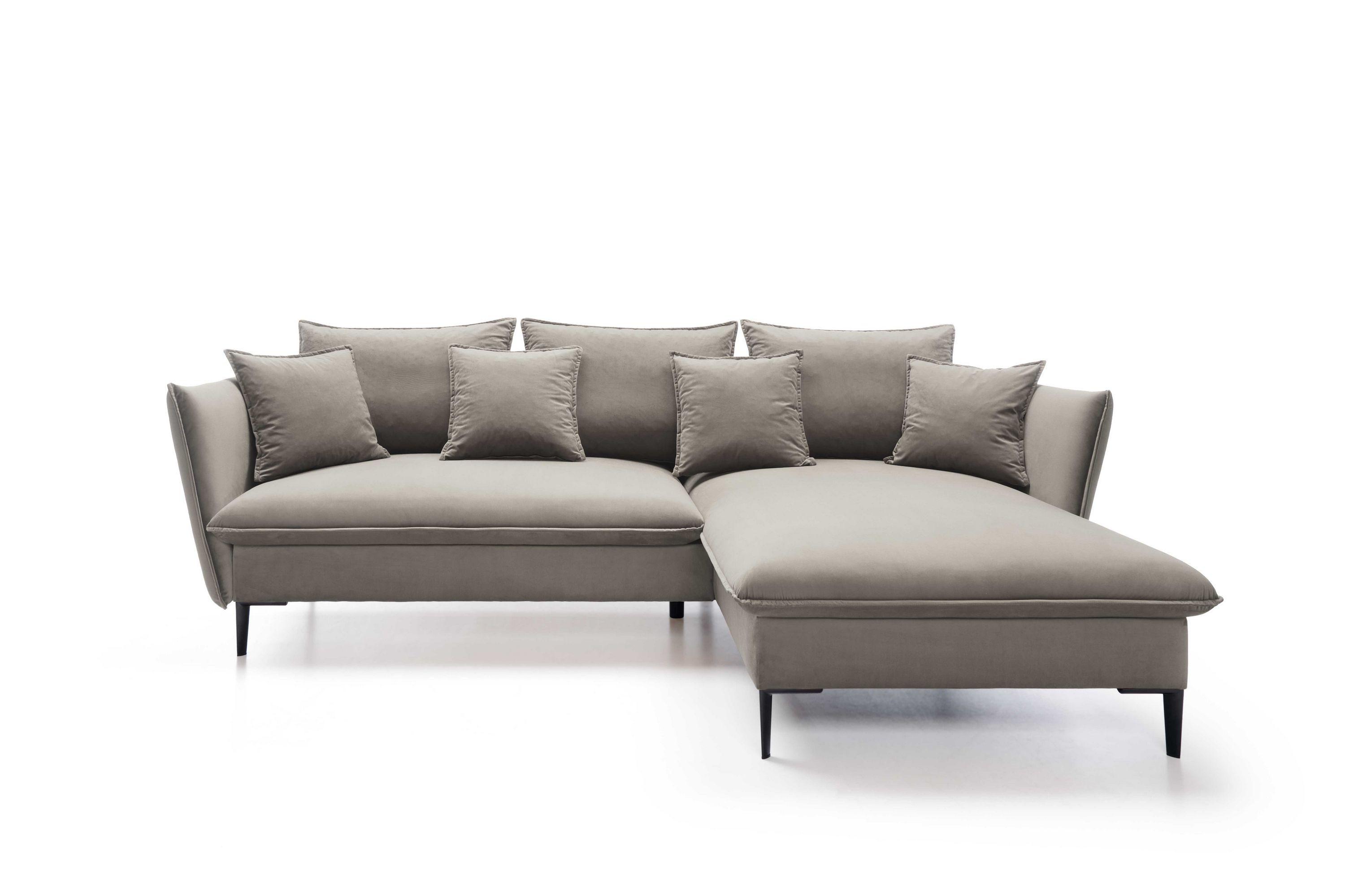 ECKSOFA SOLE Braun Plüsch-Stoff mit Schlaffunktion - Braun, Holz (258/167cm) - MASSENO