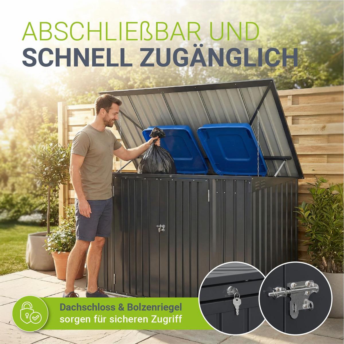 MÜLLTONNENBOX Namur Grau - Anthrazit, Metall (200/128/105cm) - Juskys