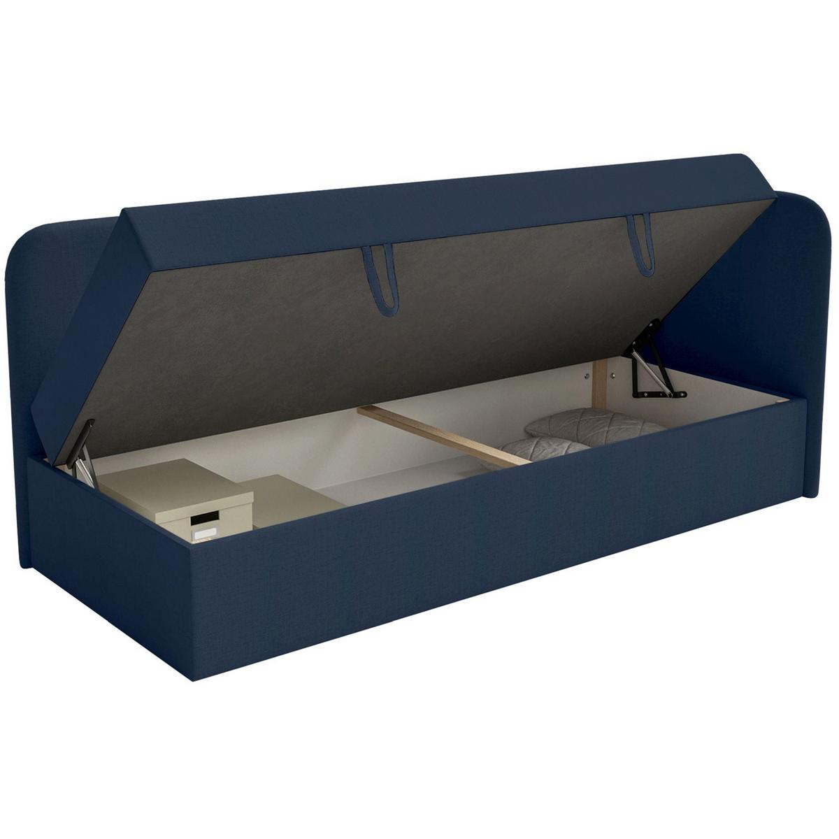 JUGENDBETT Calmmo Dunkelblau mit Chenille-Bezug, Kopfteil rechts - Dunkelblau, Textil (90/200cm) - Selsey