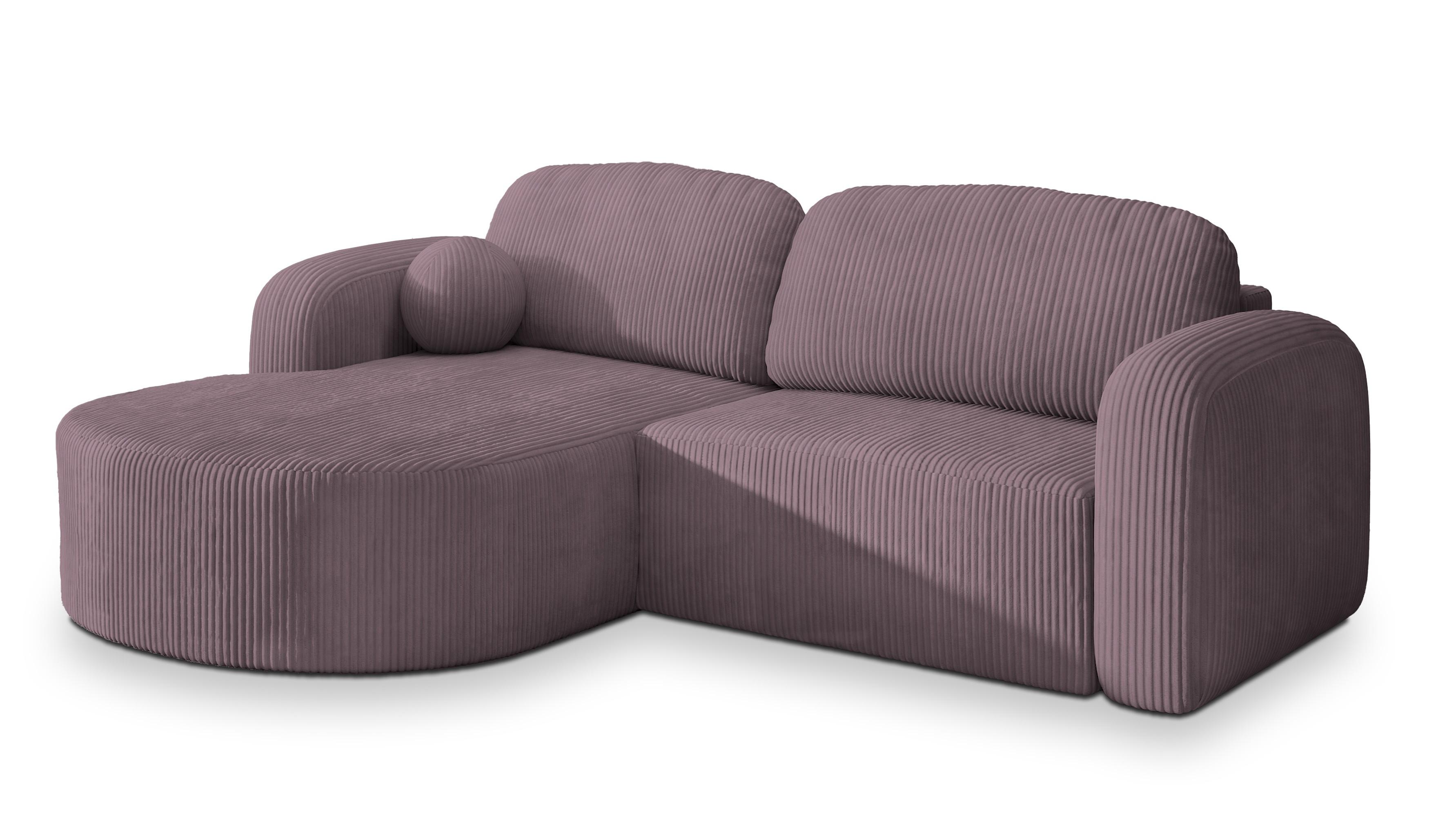 ECKSOFA AMILIA P L-S Lila Kordstoff mit Schlaffunktion - Lila, Holz (263/174cm) - MASSENO