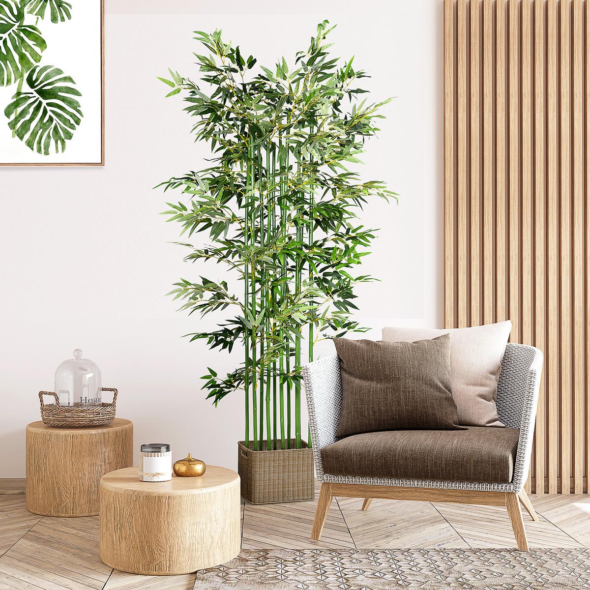 KÜNSTLICHER Bambus 180 cm Kunstpflanzen im Zementtopf, Zimmerpflanze - Grün, Kunststoff (180cm) - HOMCOM