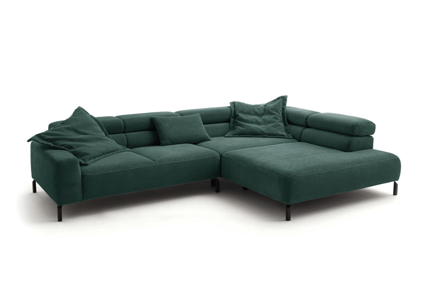 ECKSOFA MIT MOTORISCHEM SITZVORZUG DELIA Smaragdgrün Cord Relaxfunktion - Smaragdgrün/Schwarz, Textil/Metall (312/219cm) - KAWOLA