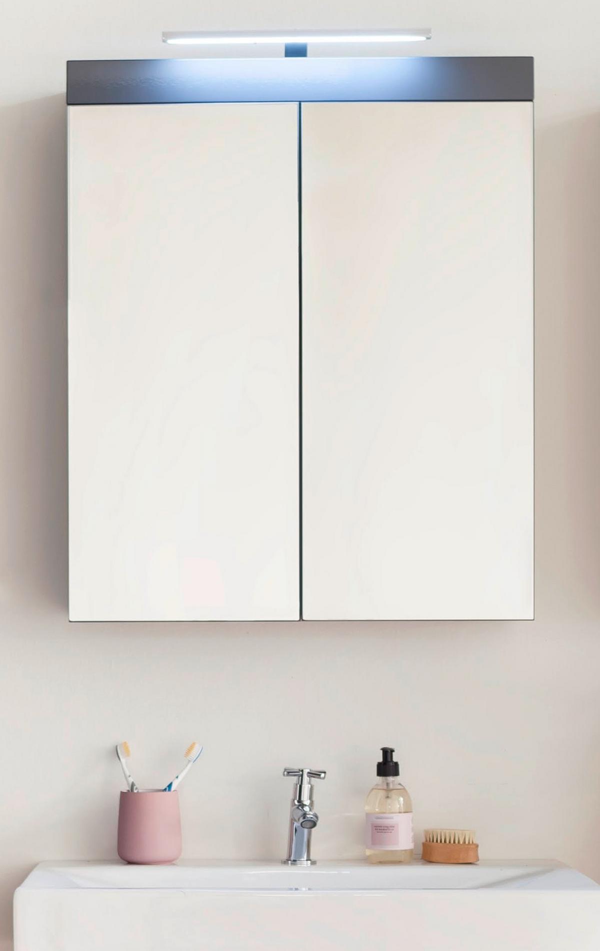 SPIEGELSCHRANK grau Hochglanz 60 x 77 cm 2-türig, inklusive Beleuchtung - Grau, Glas/Holzwerkstoff (60/77/17cm) - Top.Furn