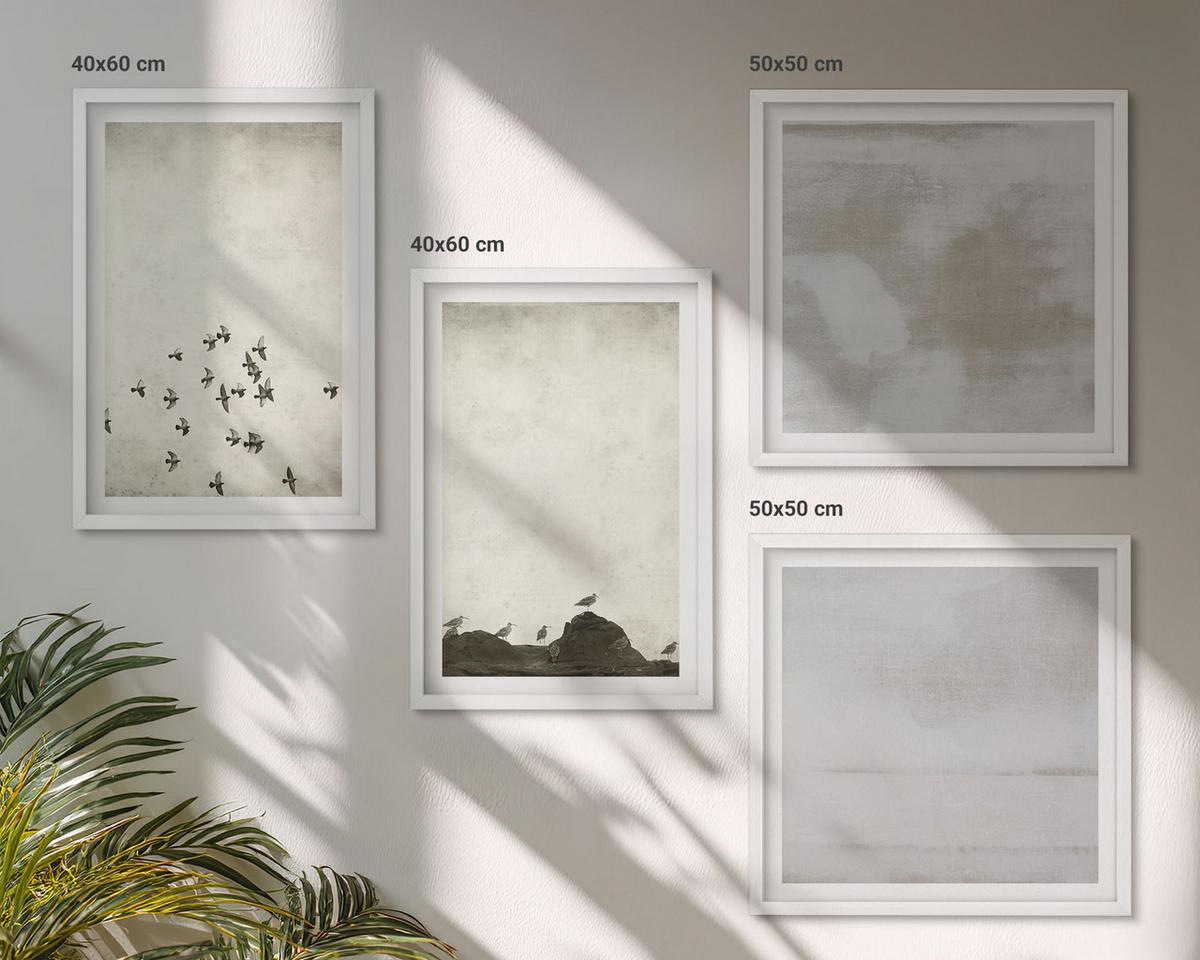 BILDER SET 4er Set - 50x50 cm & 40x60 cm Weißer Rahmen - Minimalistische Vögel im Flug - Weiß, Kunststoff (50/50cm) - TULUP
