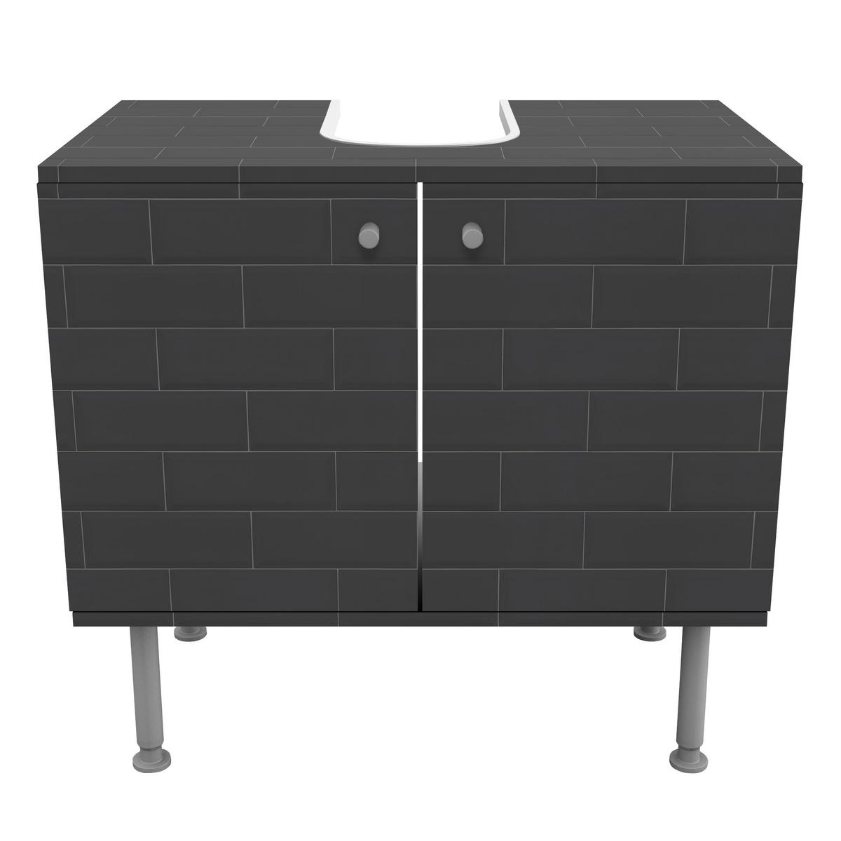 WASCHBECKENUNTERSCHRANK Keramikfliesen anthrazit 60/55/35 cm - Schwarz, Holzwerkstoff (60/55/35cm) - Bilderwelten