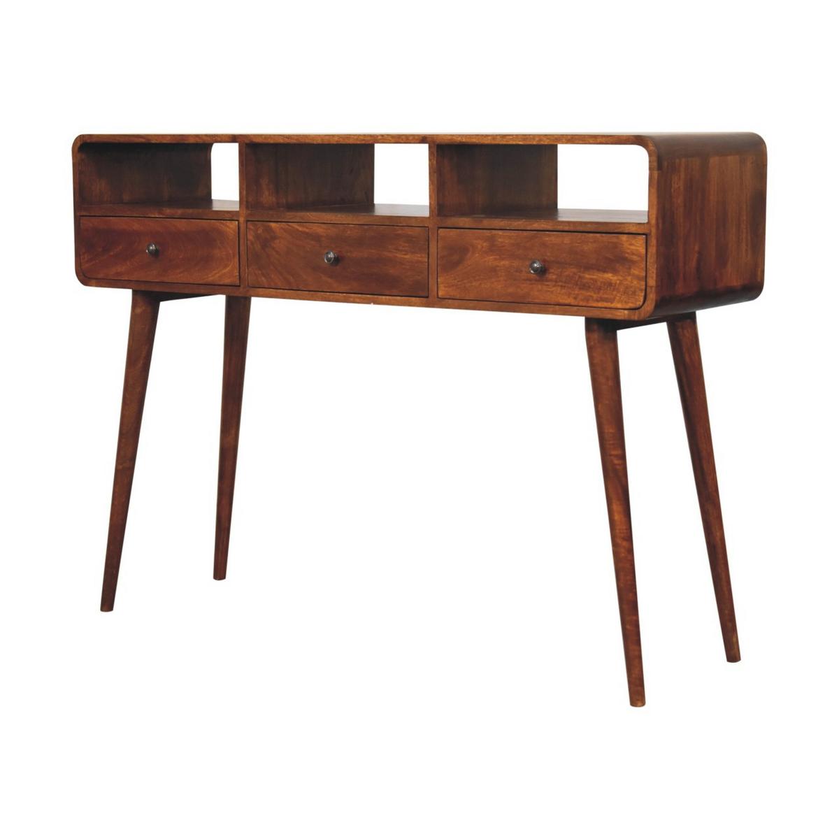KONSOLE Dreifach Geschwungen Kastanie, 3 Schubladen und 3 Offene Fächer, Dunkelbraun - Dunkelbraun/Messingfarben, Holz/Metall (40/130/95cm) - Artisan Furniture