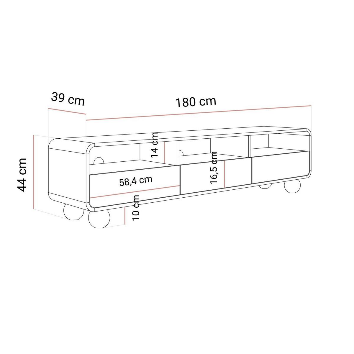 TV-SCHRANK OLIVIO 180 cm mit Schubladen - Kaschmir, Holzwerkstoff (180/44/39cm) - Lookway