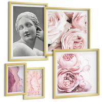 BILDER SET 5er Set - 50x50 cm & 20x30 cm & 40x60 cm Goldrahmen - Pfingstrosenskulptur einer Frau - Goldfarben, Kunststoff (40/60cm) - TULUP