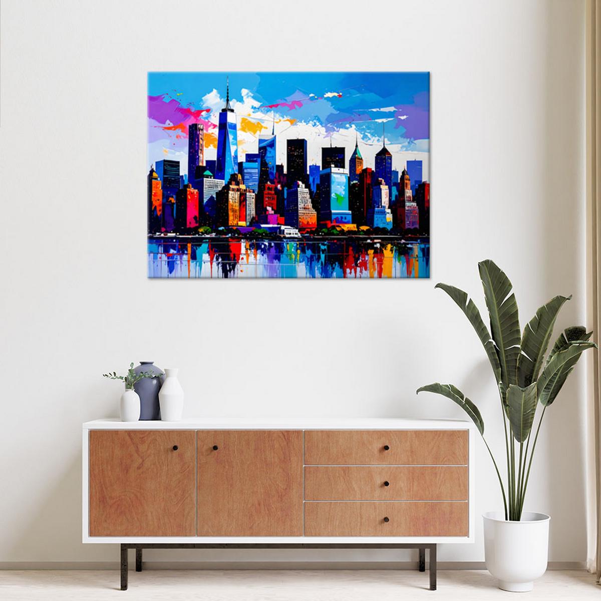 LEINWANDBILD New York Manhattan Panorama 90x60cm - Multicolor, Textil (90/60cm) - Feeby