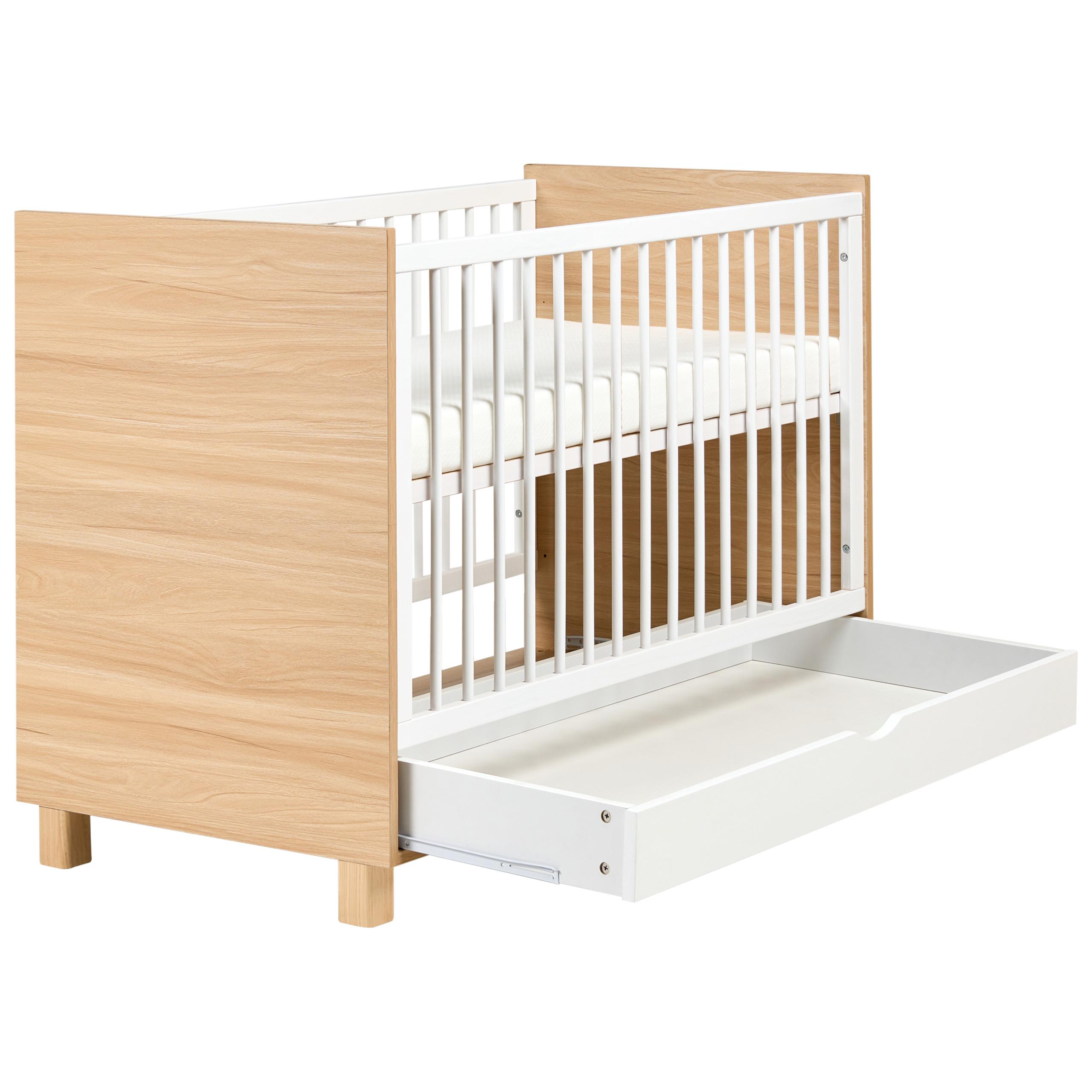 BABYBETT mit Schublade 60/120 cm Weiß Gunnar - Hellbraun/Weiß, Holzwerkstoff (60/120cm) - Beliani