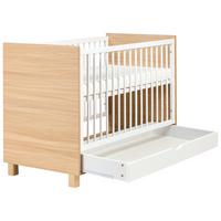 BABYBETT mit Schublade 60/120 cm Weiß Gunnar - Hellbraun/Weiß, Holzwerkstoff (60/120cm) - Beliani