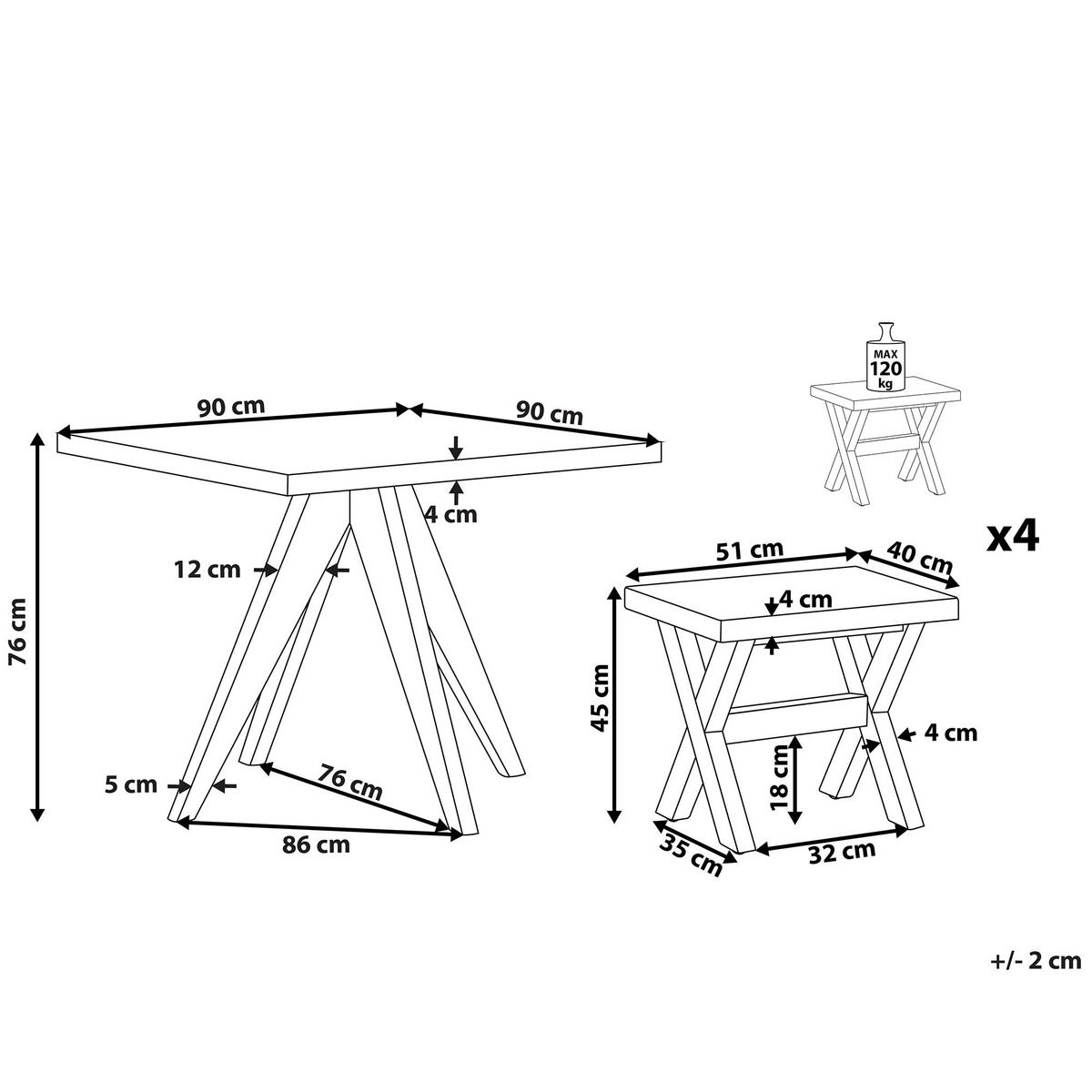 GARTENMÖBEL SET 4-Sitzer Faserzement grau 5-teilig Tisch quadratisch Olbia - Hellbraun/Grau, Stein - Beliani