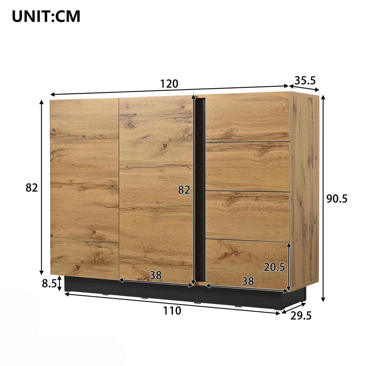 SIDEBOARD 120 cm Naturholz & Schwarz mit 4 Schubladen & 2 Türen im modernen Stil - Naturfarben, Holzwerkstoff (120/90.5/35.5cm) - Urban Meuble