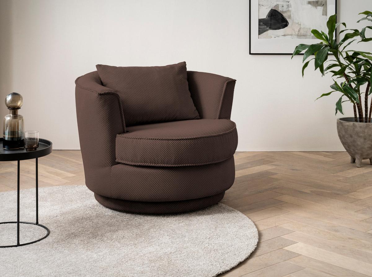 DREHSESSEL braun Web-Velours, Sessel 360° drehbar inklusive Kissen - Braun, Kunststoff/Textil (95/77/95cm)