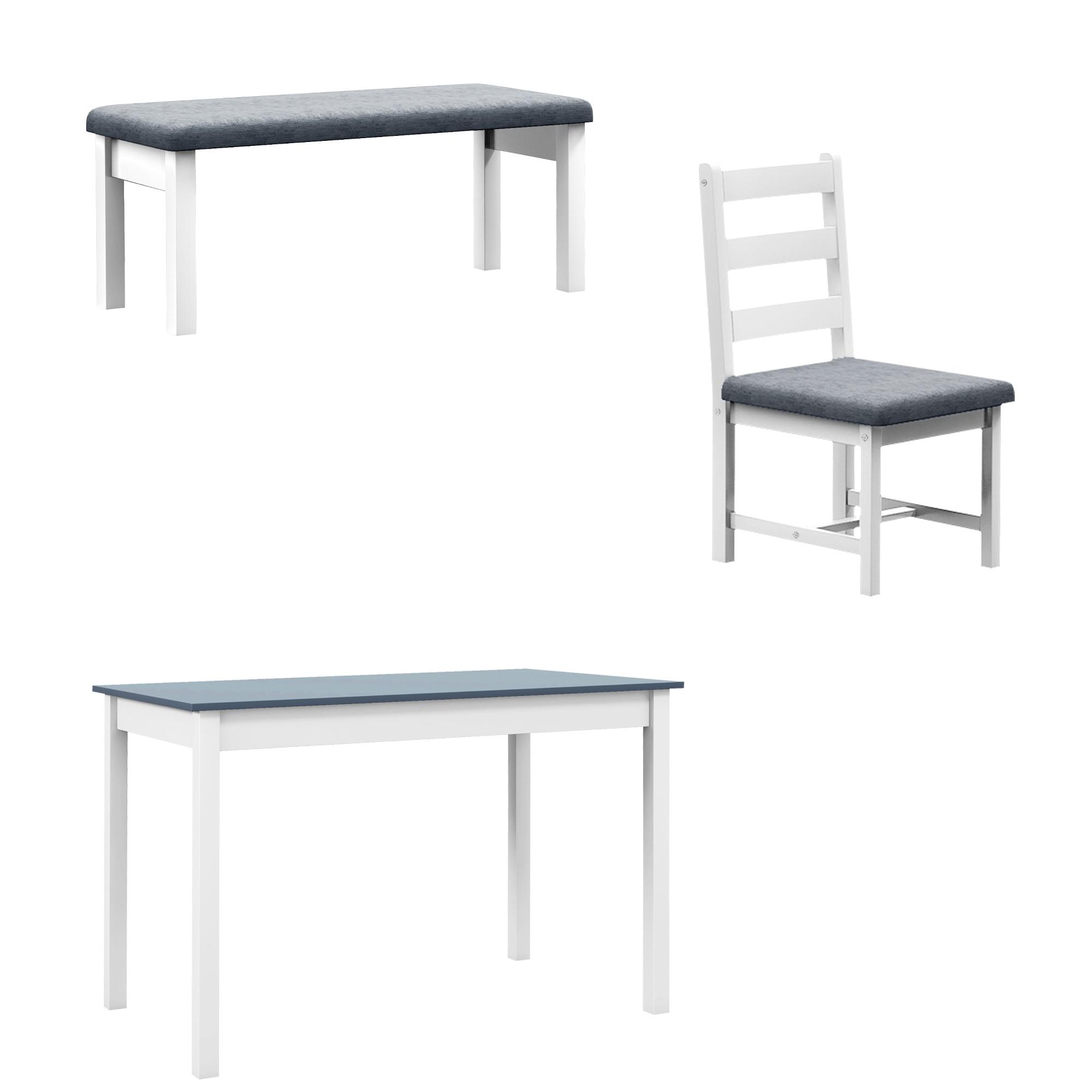 ESSGRUPPE, Esstisch mit 2 Gepolsterten Stühlen, Bank, 4-Teiliges Esstisch-Set - Weiß/Grau, Holz/Textil (65/75/108cm) - HOMCOM