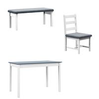 ESSGRUPPE, Esstisch mit 2 Gepolsterten Stühlen, Bank, 4-Teiliges Esstisch-Set - Weiß/Grau, Holz/Textil (65/75/108cm) - HOMCOM