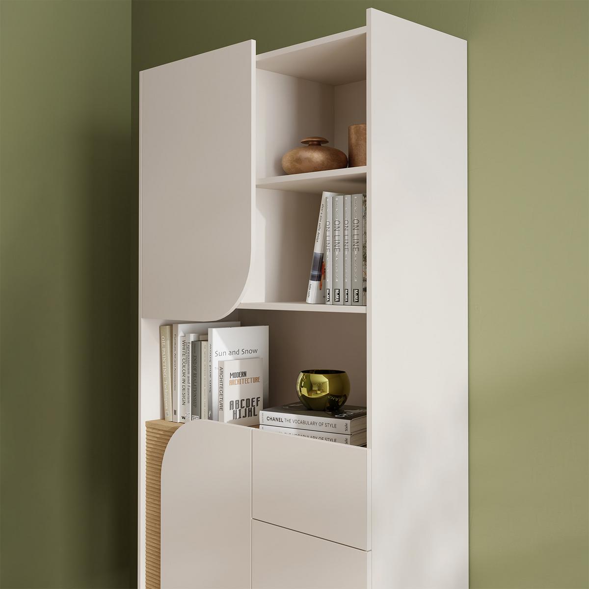 BÜCHERREGAL Camel mit 2 Türen und geriffeltem Detail, 90 cm, Frühlingseiche + Macadamia - Eichefarben/Beige, Holzwerkstoff/Metall (92/128/42cm) - Beautysofa