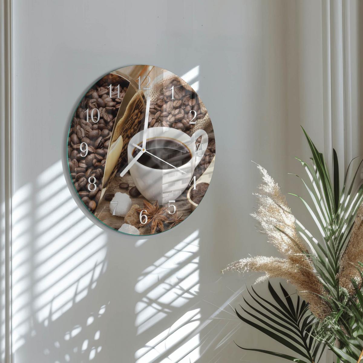WANDUHR aus Glas Ø30 cm - Kaffee - Braun, Glas (30/30/0.4cm) - TULUP