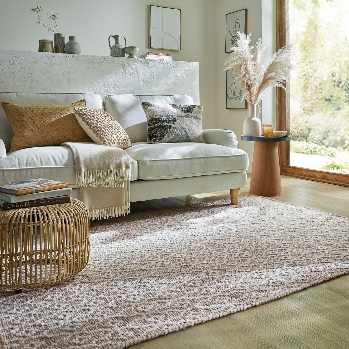WOLLTEPPICH handgewebt ROTHER, mit Diamant Muster, Beige, 80 x 150 cm - Beige, Textil (150/80cm) - KADIMA DESIGN