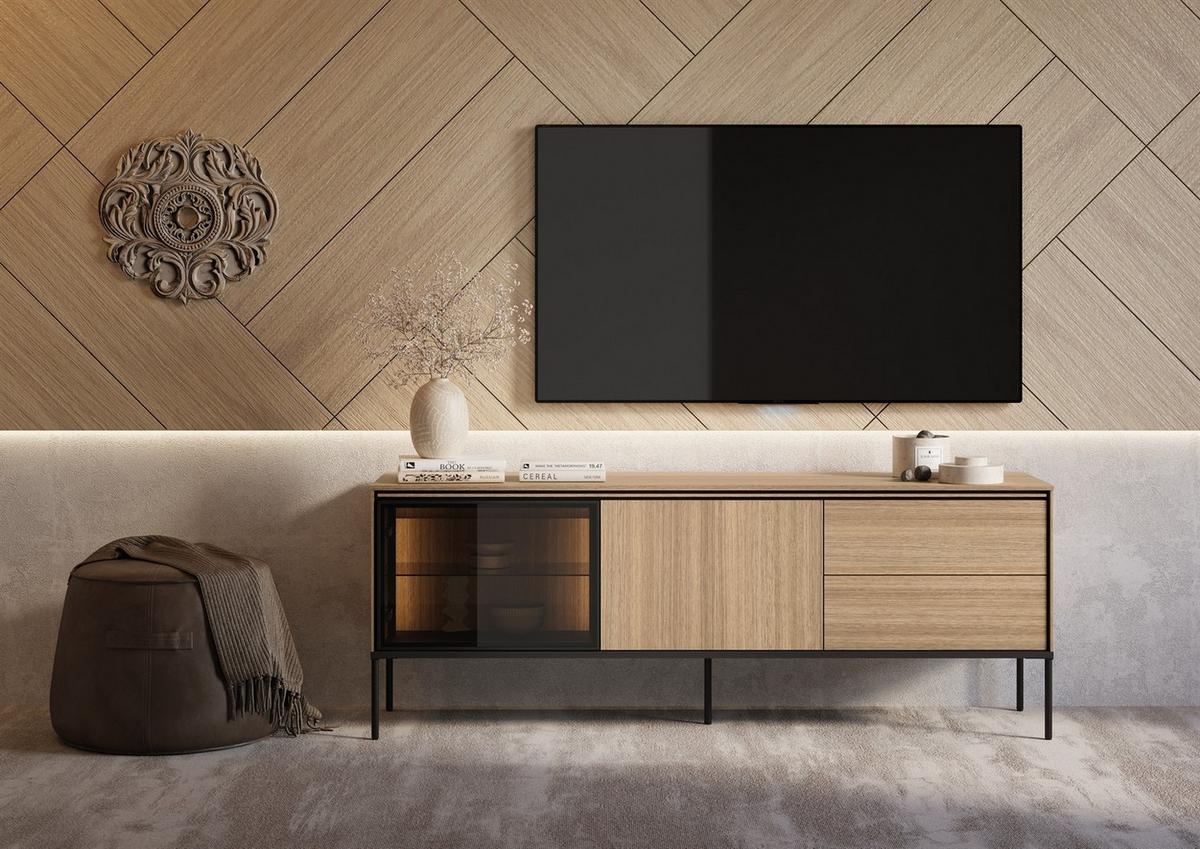 TV Element VISSO VI-07 167cm mit Beleuchtung Eiche linear - Eichefarben, Holzwerkstoff (167/62/41cm) - Lookway
