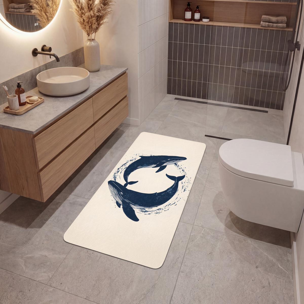 BADEMATTE Wale - Spritzer - Kreis - Dunkelblau 60x120 cm - Dunkelblau, Textil (60/120cm) - OnlyWow