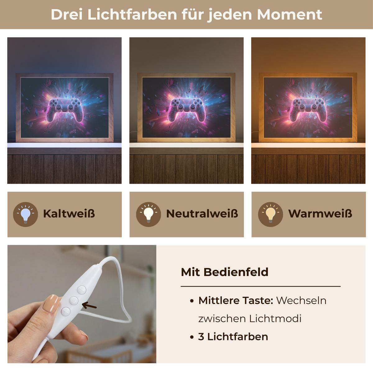NACHTTISCHLAMPE Controller - Neon - Explosion - Abstrakt 30x20 cm - Violett, Holzwerkstoff (8/30/20cm) - OnlyWow
