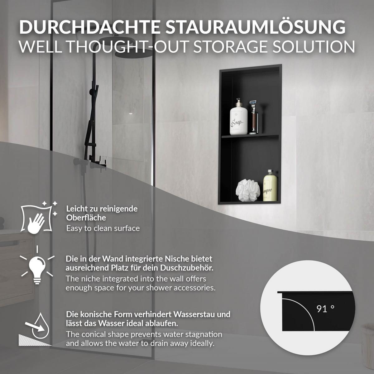 DUSCHNISCHE Schwarz 30/60 cm - Schwarz, Metall (30/60/10cm) - LuxeBath