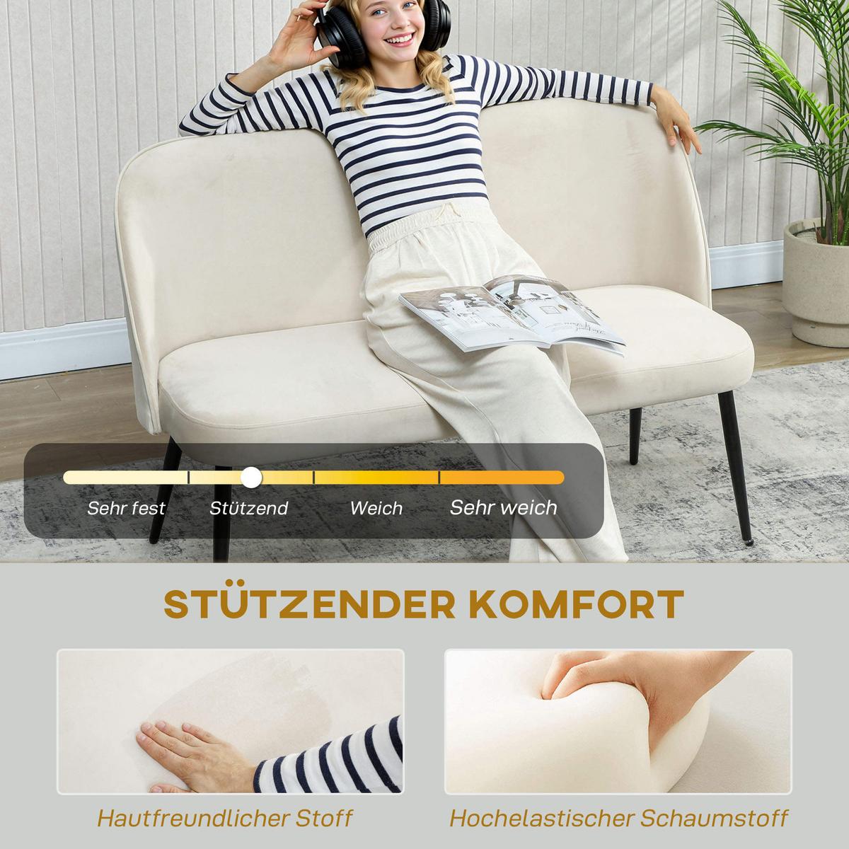 SOFA Polyester Metall Beige - Beige/Schwarz, Textil/Metall (63/84.5/127cm) - HOMCOM