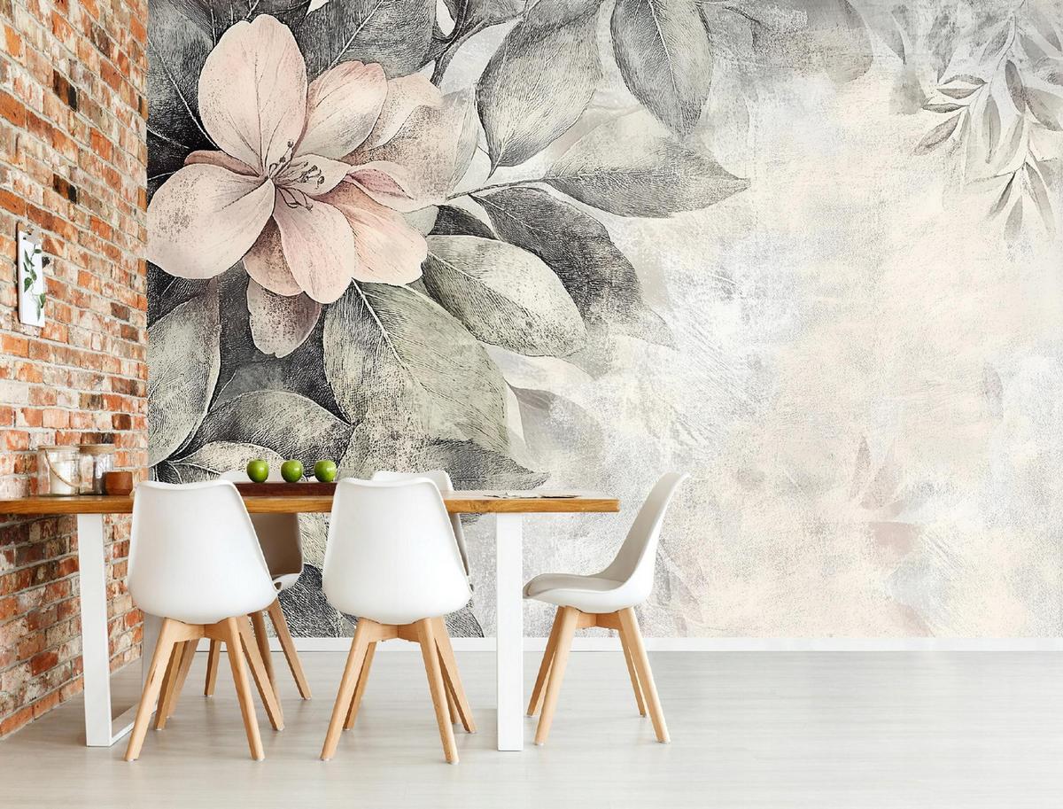 FOTOTAPETE Blätter Vintage Beton Wohnzimmer Tapete 400x280 - Multicolor, Papier (400/280cm) - Wallarena
