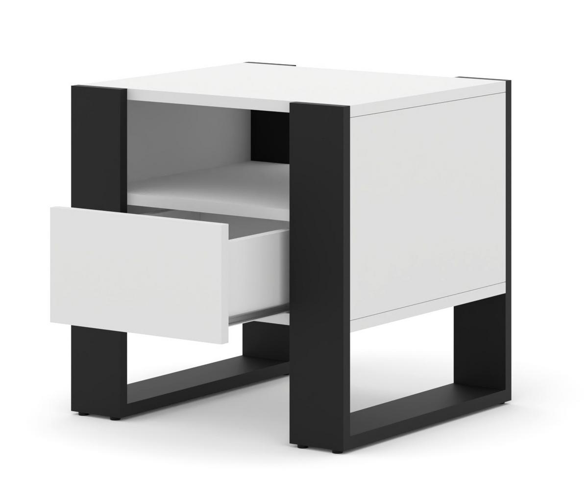 NACHTTISCH Weiß, Schwarz 48/47,5/40 - Schwarz/Weiß, Holzwerkstoff (48/48/40cm) - RAUMHIRSCH FURNITURE