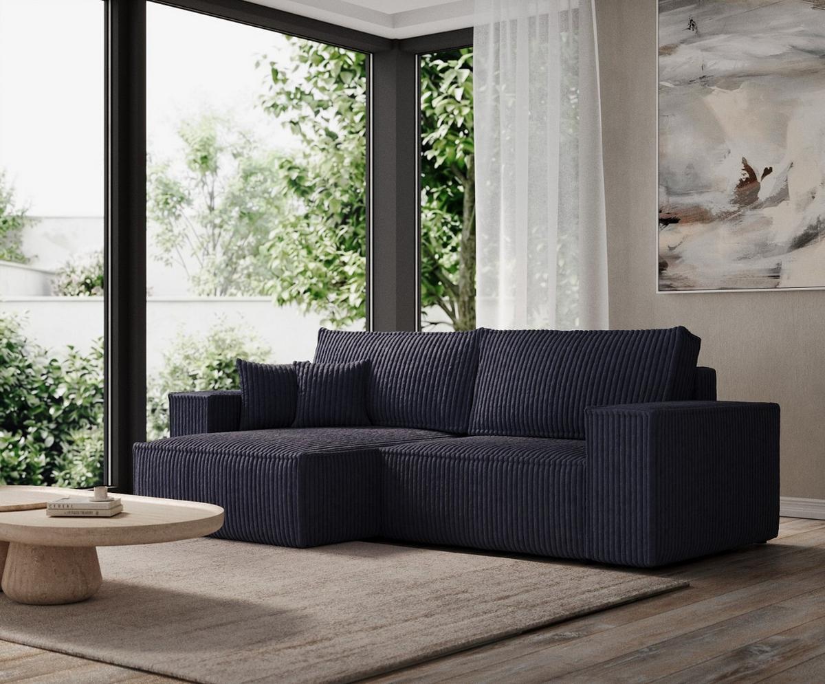 ECKSOFA CAVO mit Schlaffunktion Marin im Tilia Stoff - Schwarz/Dunkelblau, Holz/Holzwerkstoff (255/148cm) - AltaBeds