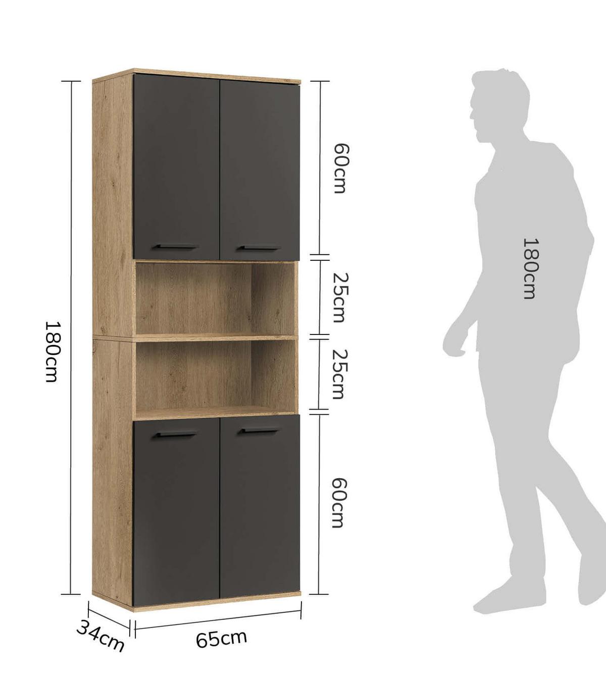 BAD HOCHSCHRANK Der Kapitän - Anthrazit, Holzwerkstoff (65/180/34cm) - Mokebo