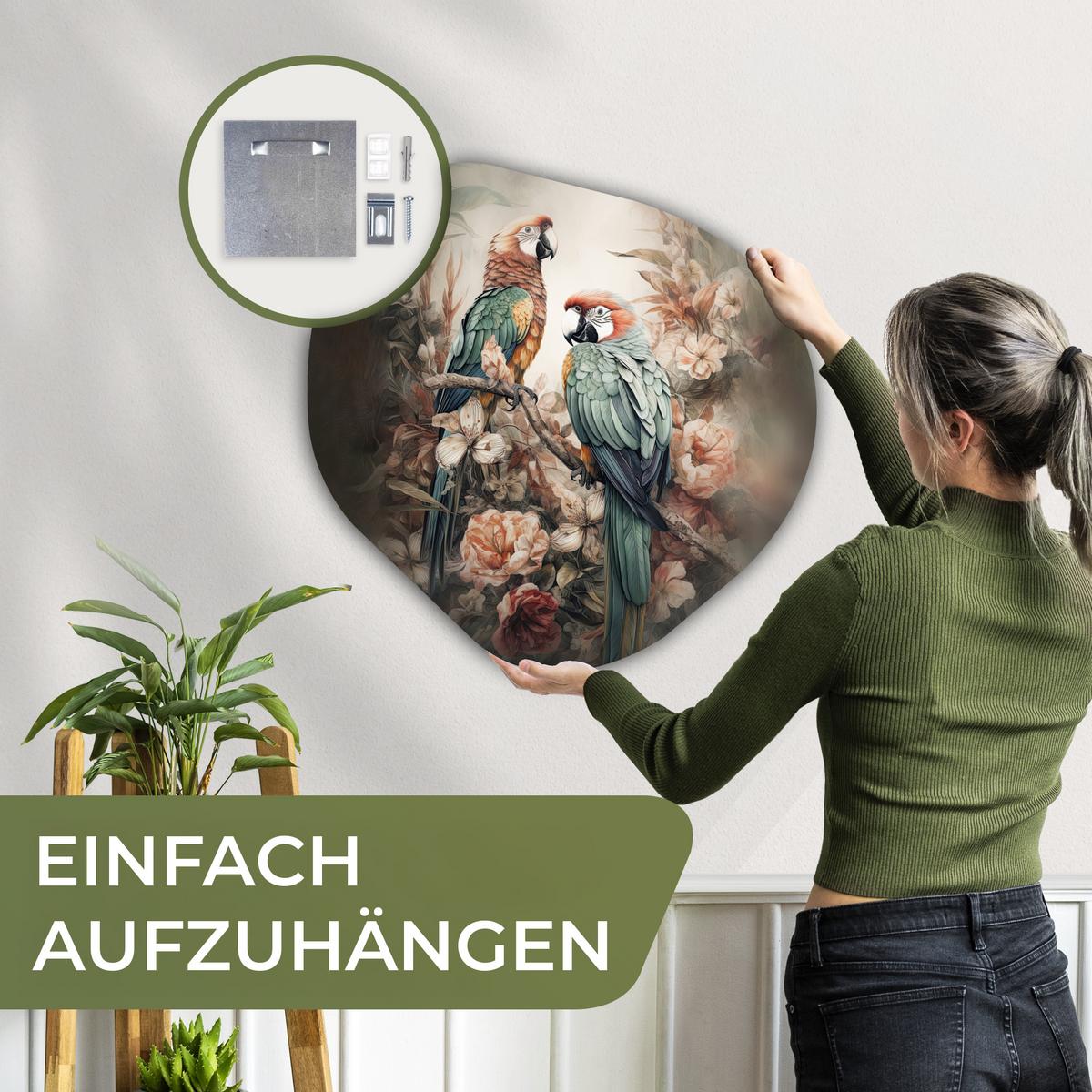 WANDBILD Papageien - Vögel - Natur - Blumen Wandbild 60x60 cm - Baltimorefarben, Kunststoff (60/60cm) - MuchoWow