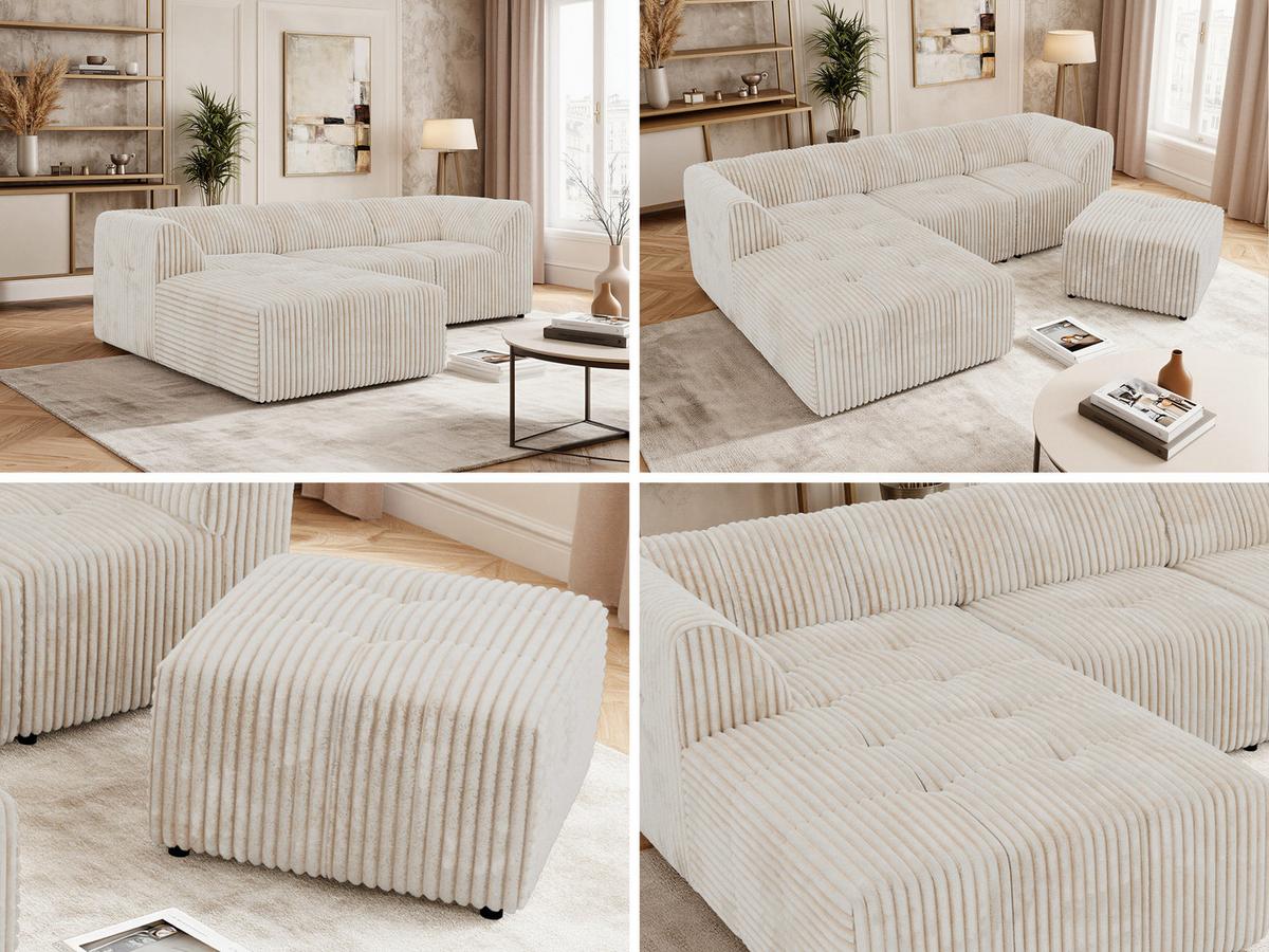 ECKSOFA VORITA L 4M - Beige Cord - Links Seite - Beige/Creme, Kunststoff/Textil (267/176cm) - MKS